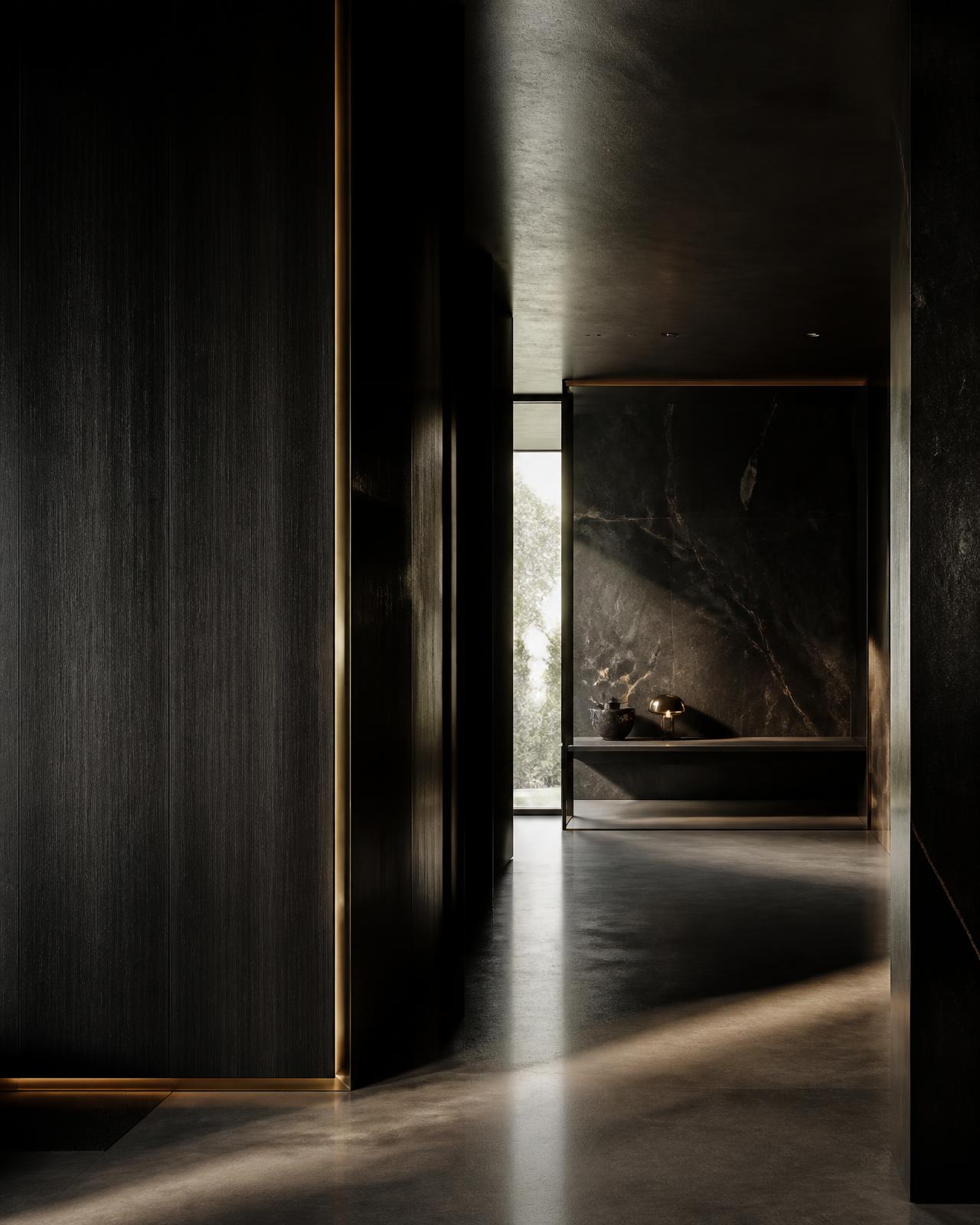 Premium dark interior of a residence during finishing works