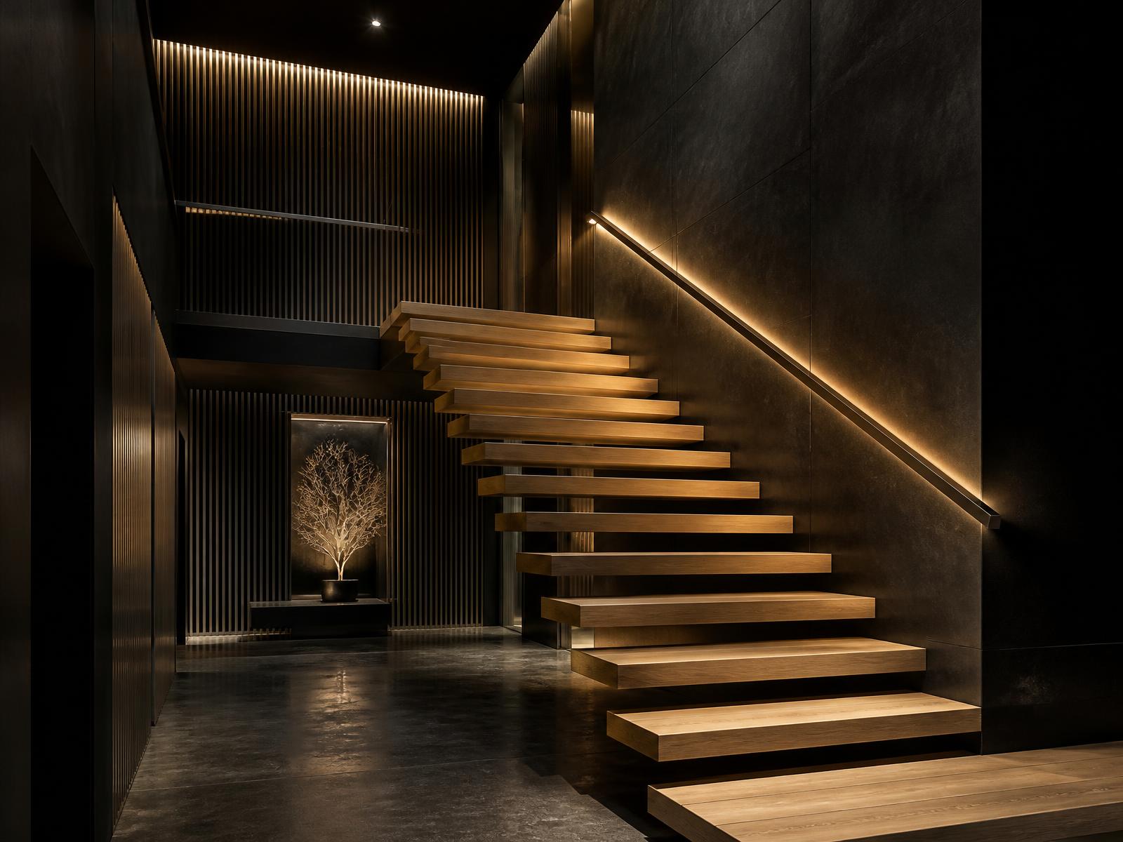 Feature staircase and panelling — visual reference — illustrative visual example of renovation standards, not a completed MARCVEX project