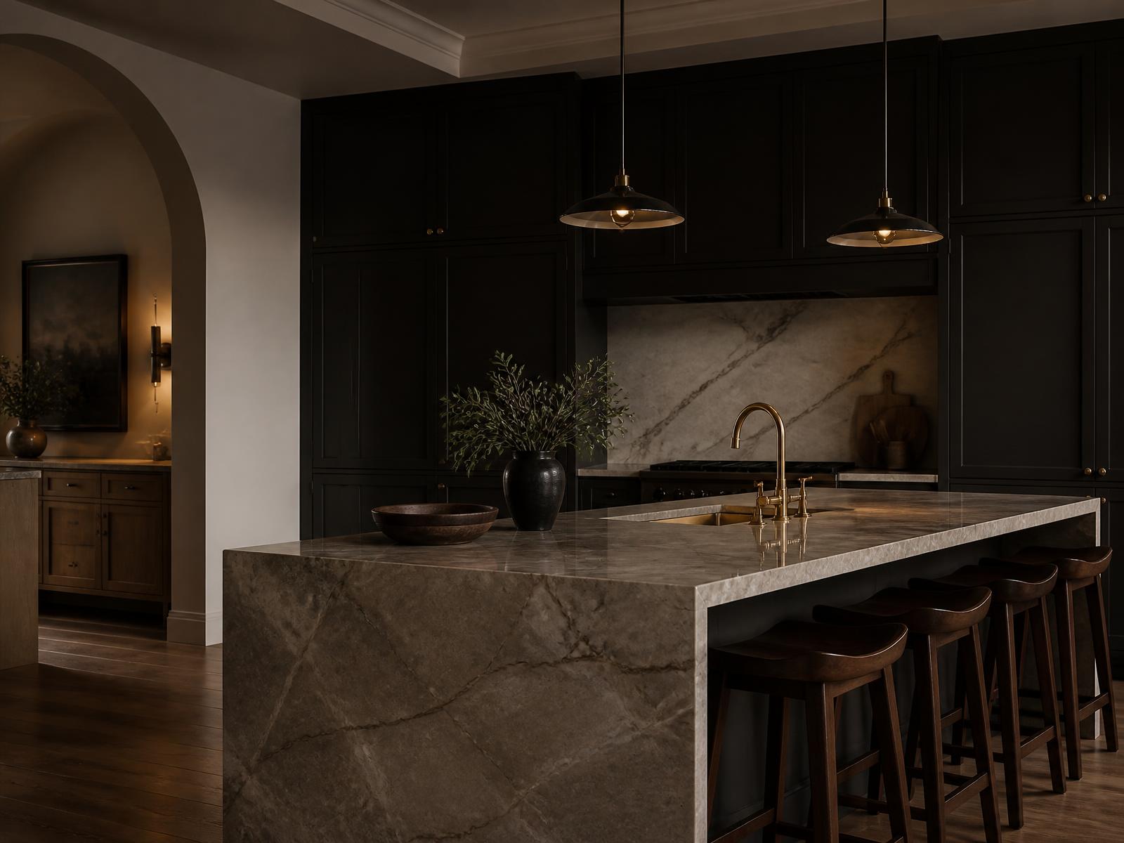 Bespoke kitchen joinery and stone — project inspiration — illustrative visual example of renovation standards, not a completed MARCVEX project