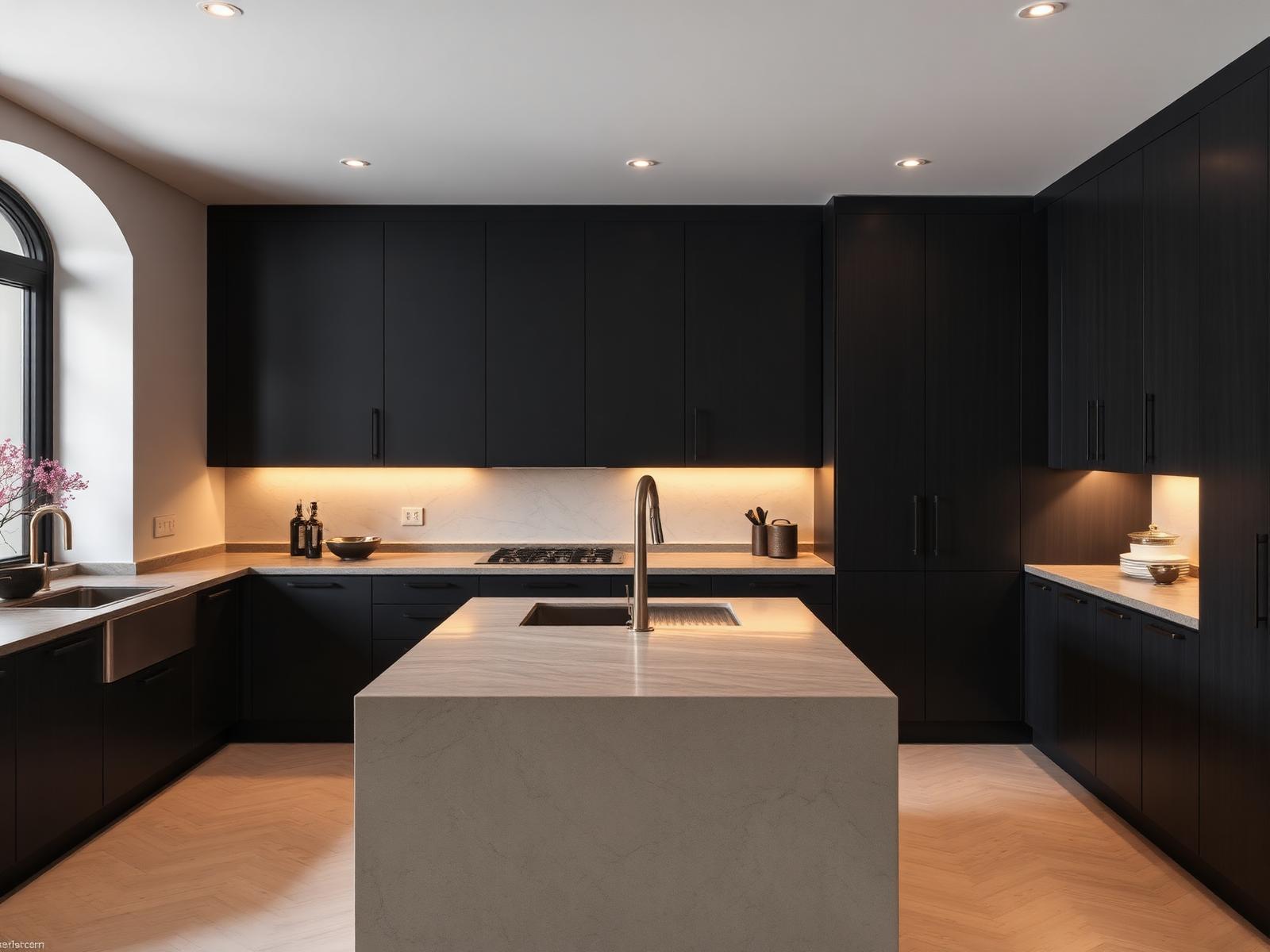 Premium kitchen renovation — design possibilities — illustrative visual example of renovation standards, not a completed MARCVEX project